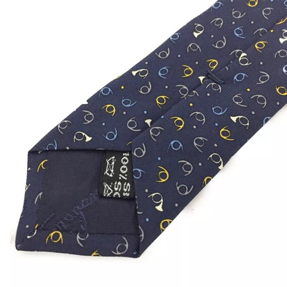 AUTH Salvatore Ferragamo 100% Silk Tie Navy - Picture 6 of 8